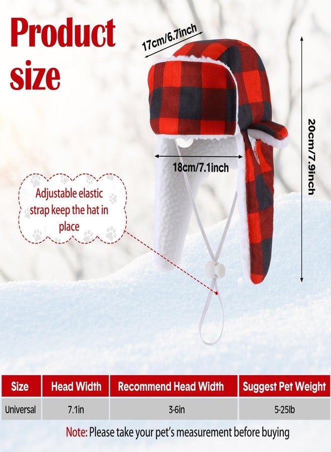 Sherr 2 Pieces Christmas Plaid Dog Hats with Earmuffs Winter Pets Adjustable Warm Trapper Hat Christmas Adjustable Pet Red Plaid Pet Hat Xmas Dog Headwear for Small Medium Large Dogs - Image 2